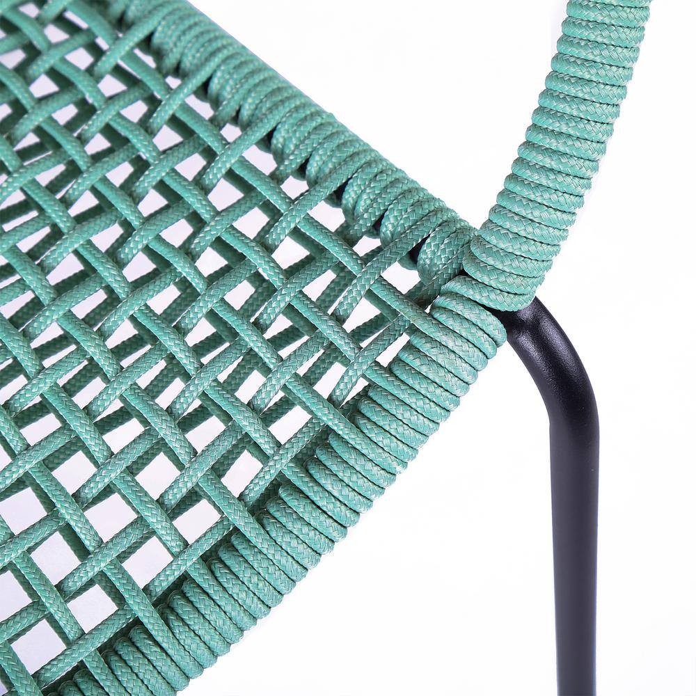 Green Woven Rope and Steel Outdoor Dining Arm Chairs