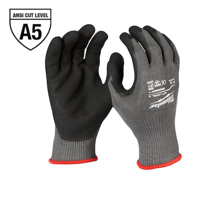 Large Gray Nitrile Level 5 Cut Resistant Dipped Work Gloves
