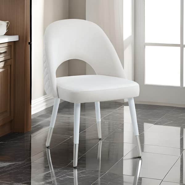 Benjara White and Silver Velvet Metal Frame Dining Chair (Set of 2)