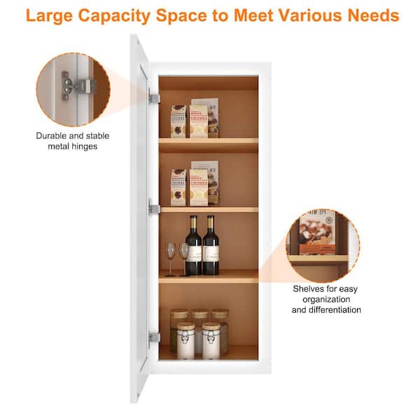 HOMEIBRO 15 in. W X 12 in. D X 42 in. H in Antique White Plywood Ready to Assemble Wall Kitchen Cabinet with 1-Door 3-Shelves