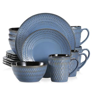 Pluvo 16-Piece Dark Blue Stoneware Dinnerware Set (Service for 4)