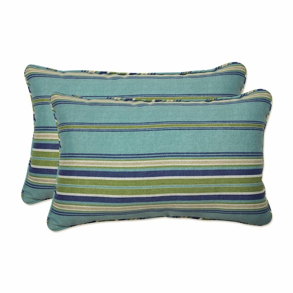 Pillow Perfect Stripe Blue Rectangular Outdoor Lumbar Throw Pillow 2-Pack