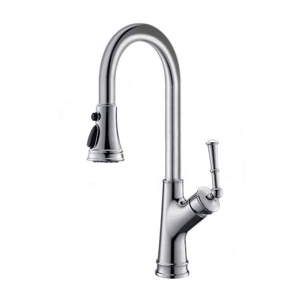 17.99 in. Single Handle Stainless Steel 360 ° Spout Swive High Arc Pull Down Sprayer Kitchen Faucet in Brushed Nickel