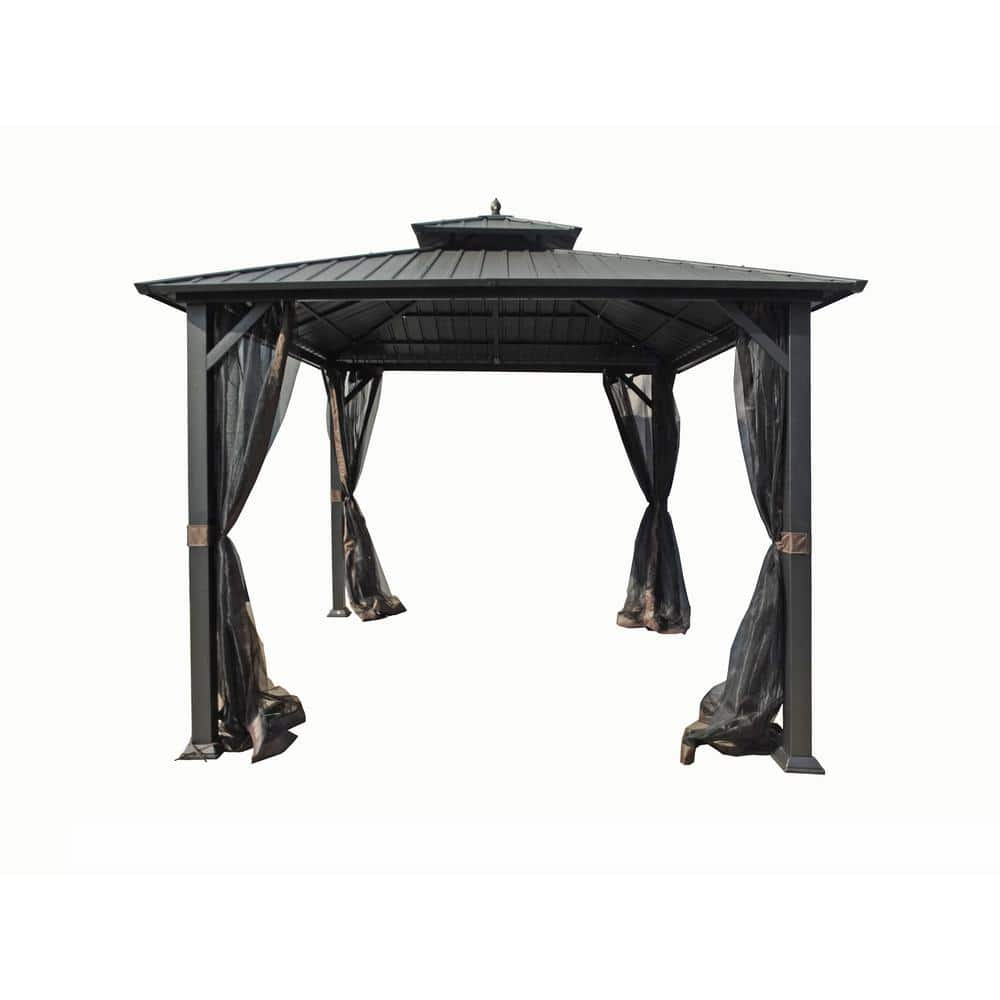 Hampton Bay 10 ft. x 10 ft. Holden Outdoor Patio Black Hard Top Galvanized Steel Gazebo