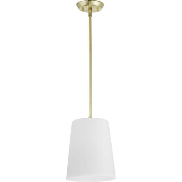 Clarion Collection 1-Light Satin Brass Etched White Transitional Pendant