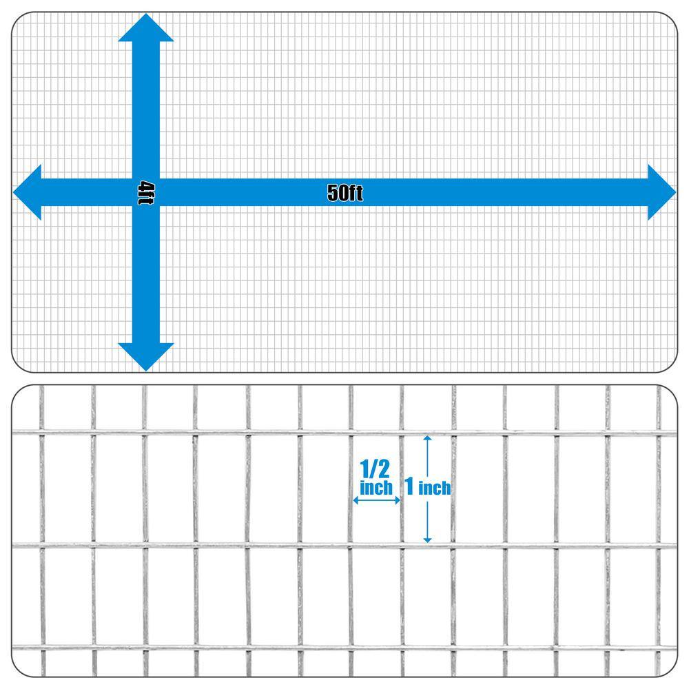 Galvanized Welded Wire Fence Roll, 4 ft x 50 ft, 16-Gauge