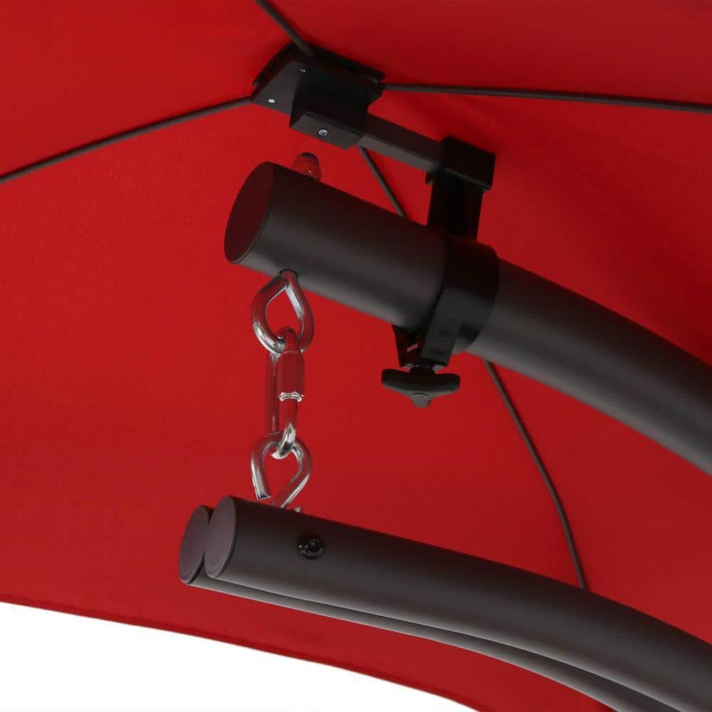 Red Steel Outdoor Hanging Chaise Lounge Chair with Canopy