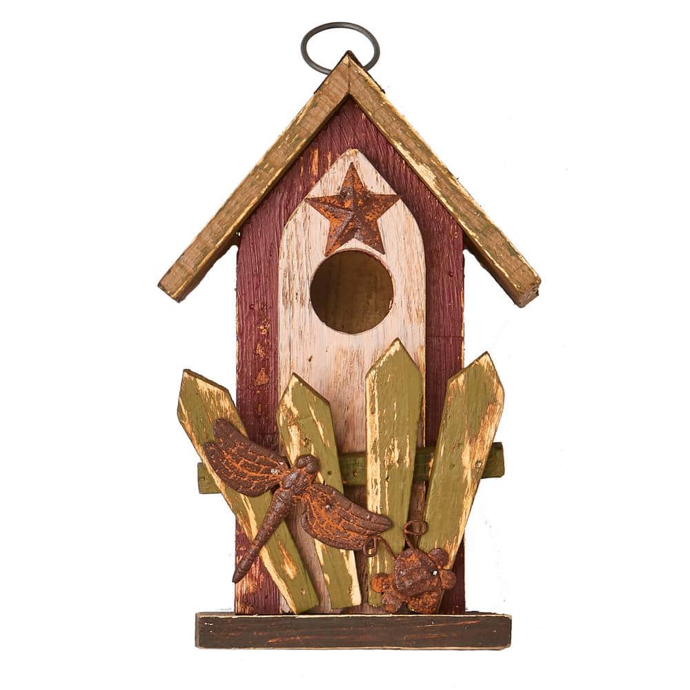 9 in. Wood Birdhouse with Railing Decoration