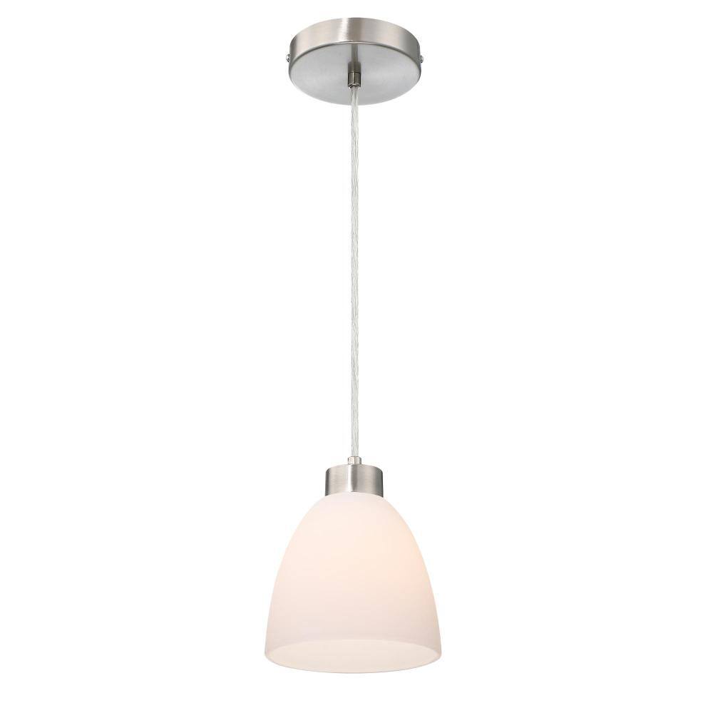 5.88 in. Brushed Nickel Mini Pendant Light with Frosted White Glass Shade for Kitchen Islands and Dining Rooms price history