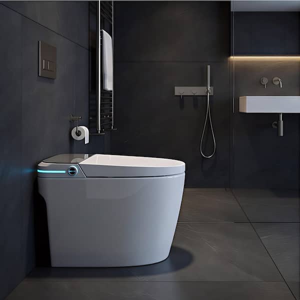 Smart Elongated Bidet Toilet 1.28 GPF in White with Auto Flush, Heated Seat, Foam Shield, Remote, Self-Cleaning Nozzle