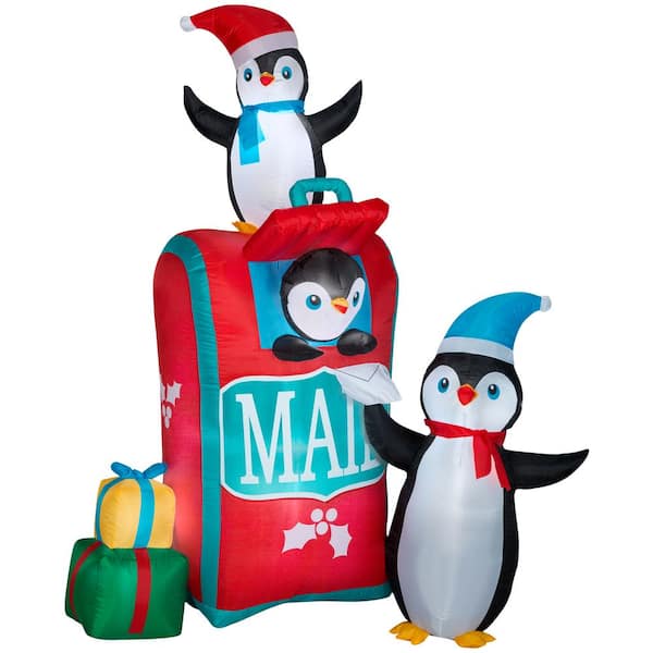 Airblown 6.5 ft. Inflatable Mailbox with Penguins Scene Christmas