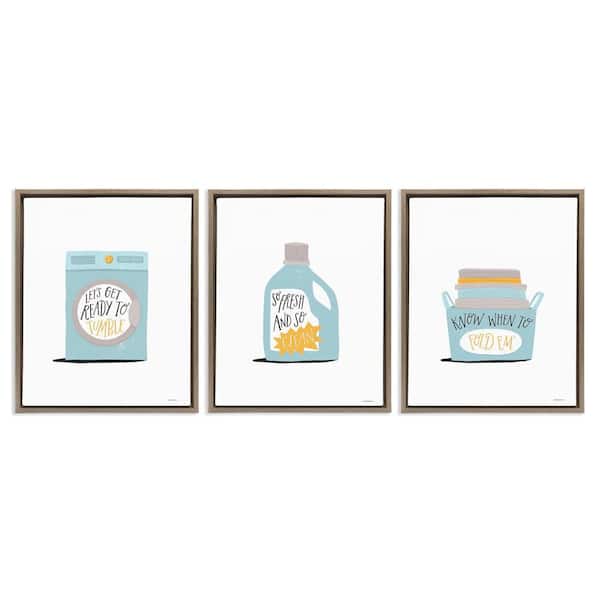 Stupell Industries Minimal Laundry Phrases by Rachel Nieman 3 Pieces Brown Floater Frame Typography Graphic Art Print 21 in. x 17 in.