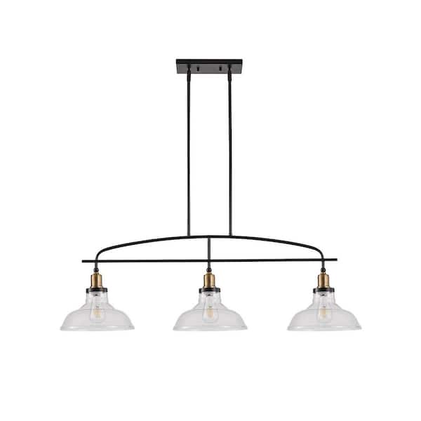Industrial 3-Light Black Pendant Light with Clear Glass Shades and Adjustable Height
