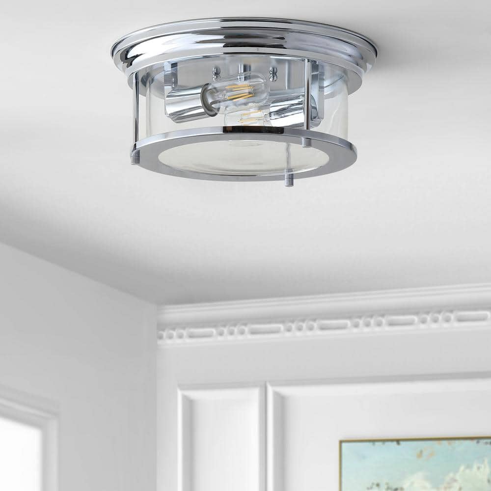 Lauren 13.25" Silver Glass and Chrome LED Flush Mount