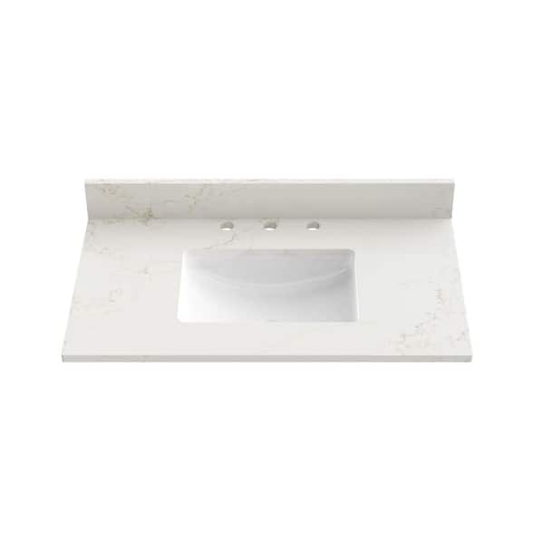 37 in. W x 22 in. D Quartz Vanity Top in Carrara White with White Rectangular Single Sink