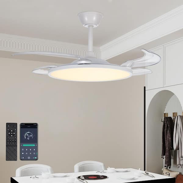42 in. Integrated LED Modern Indoor White Retractable Ceiling fan with Light, Remote, 3CCT, Silent