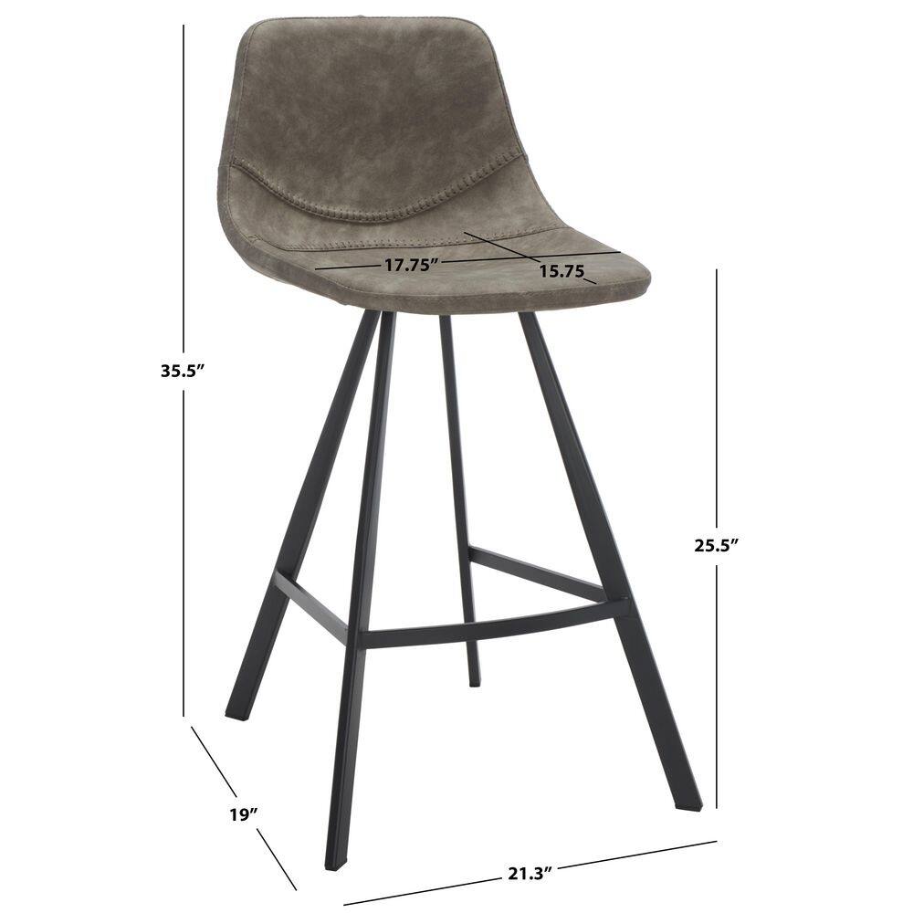 Ryanne Grey Vegan Leather and Black Metal Counter Stool