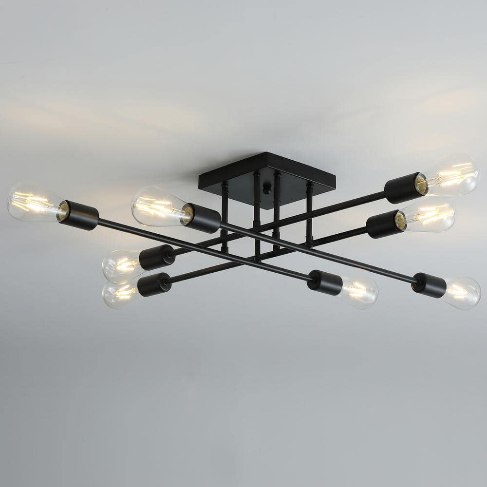 Black Iron 8-Light Modern Linear Sputnik Chandelier