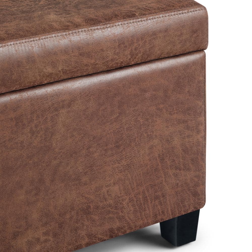 Distressed Umber Brown Faux Leather Storage Ottoman Bench