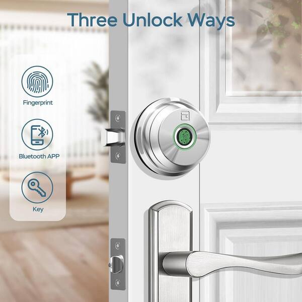 3 in 1 Aluminum Smart Lock Deadbolt with App Biometric Door Knob, Keyless Entry Door Lock, in Silver