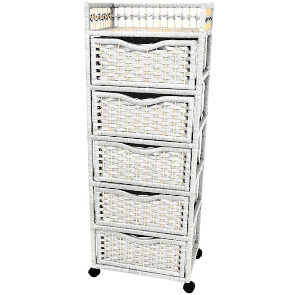 Red Lantern 5-Drawer White Wheeled Natural Fiber Storage Chest