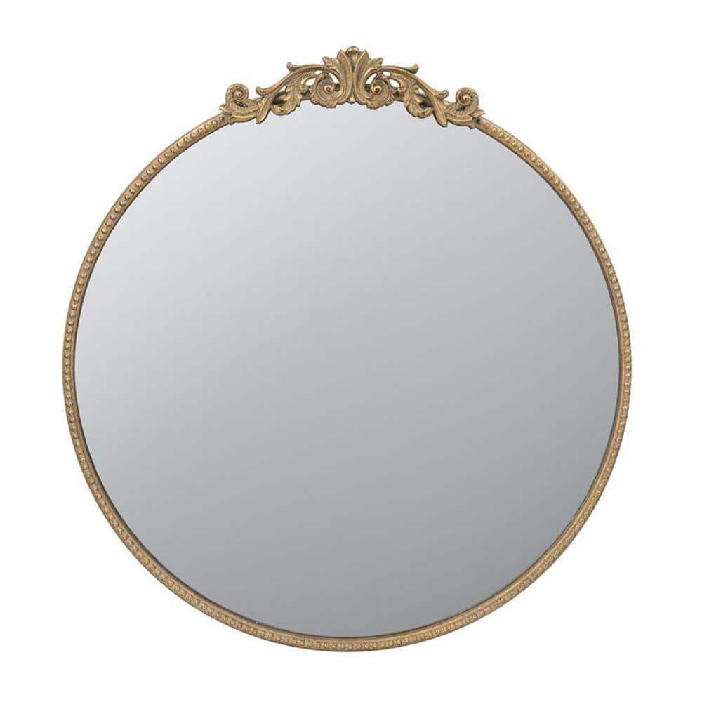 Round Gold Baroque-Inspired Mirror with Silver Detailing