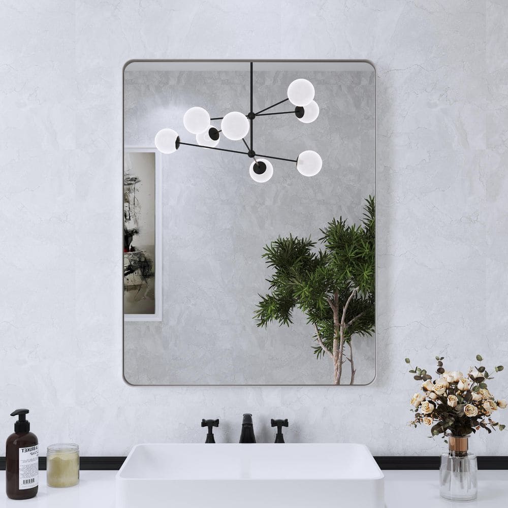 36 in. W x 28 in. H Large Rectangular Framed Wall Mounted Bathroom Vanity Mirror in Brushed Nickel price history on PriceWatchPro