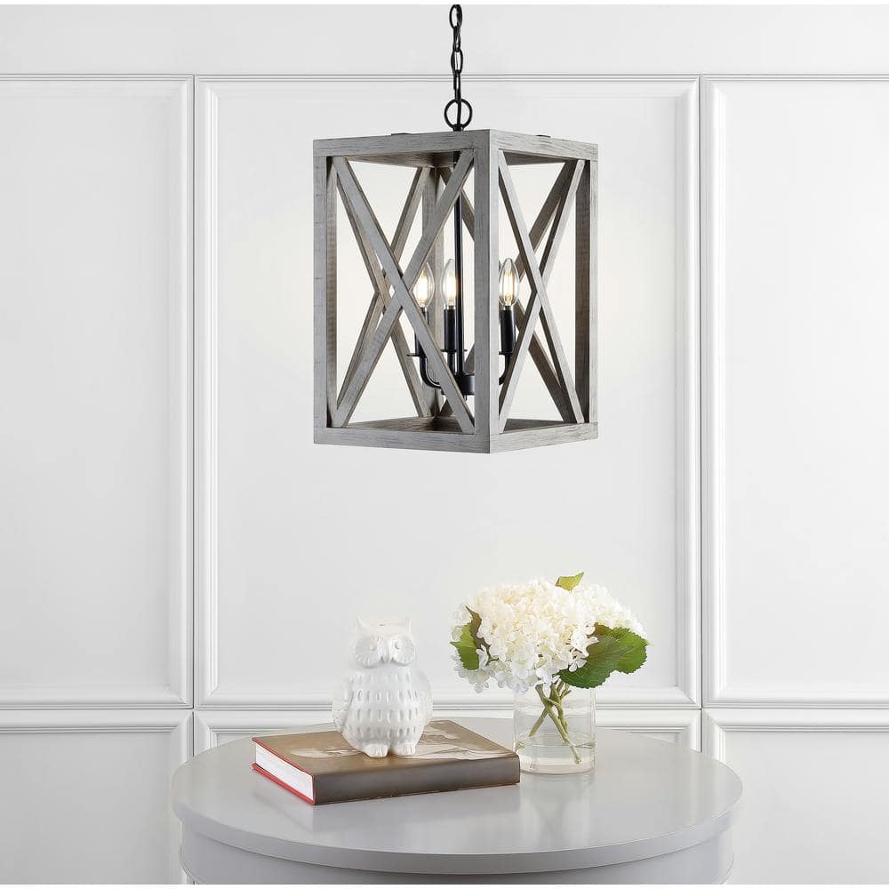 Rabea 12.25" Black Metal & Wood Textured Modern Pendant Light