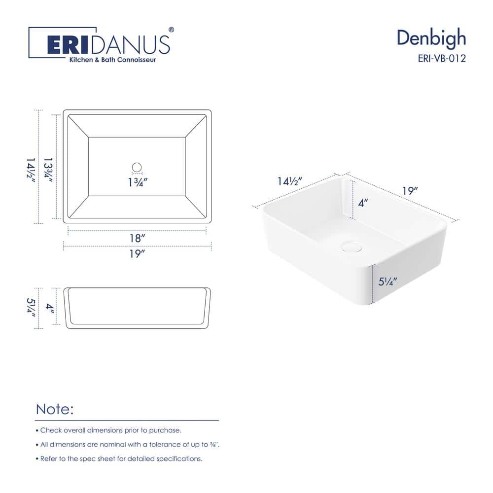 Eridanus Denbigh 19" L x 14'' W White Vitreous China Rectangular Vessel Bathroom Sink
