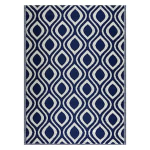 Venice Navy Creme 5 ft. x 7 ft. Reversible Recycled Plastic Indoor/Outdoor Area Rug-Floor Mat