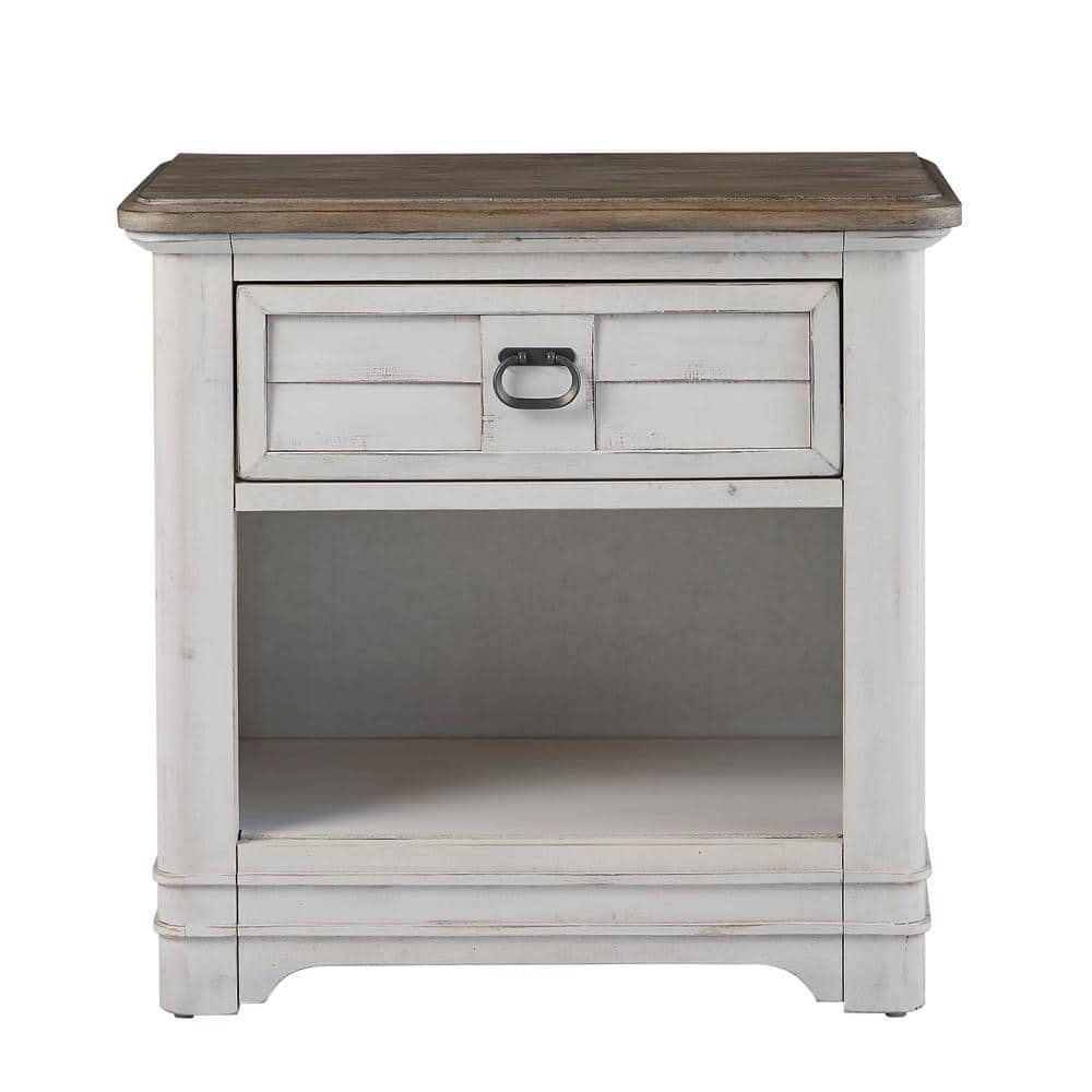 Meadowbrook White-Washed Pine Wood 1-Drawer Nightstand