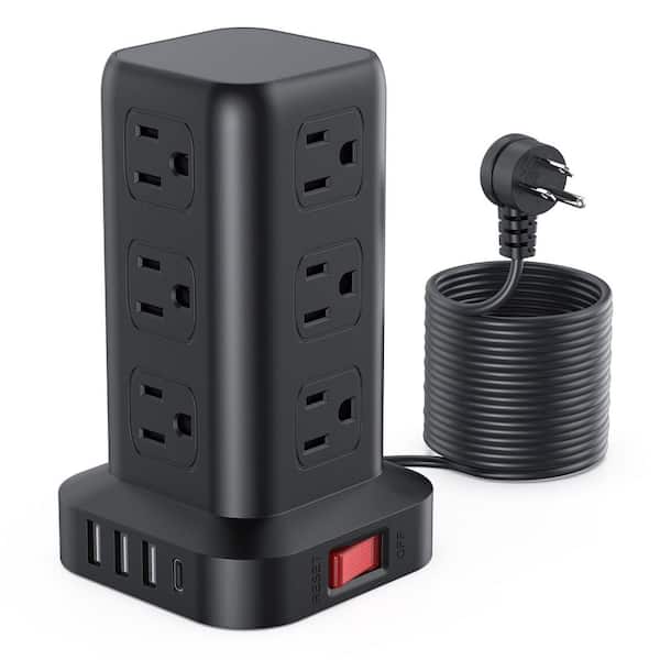 Lukyamzn 15 ft. Power Strip Tower 12-Outlet 4-Ports 1-Ports Surge Protector with Fast Charging USB C Overload Protection