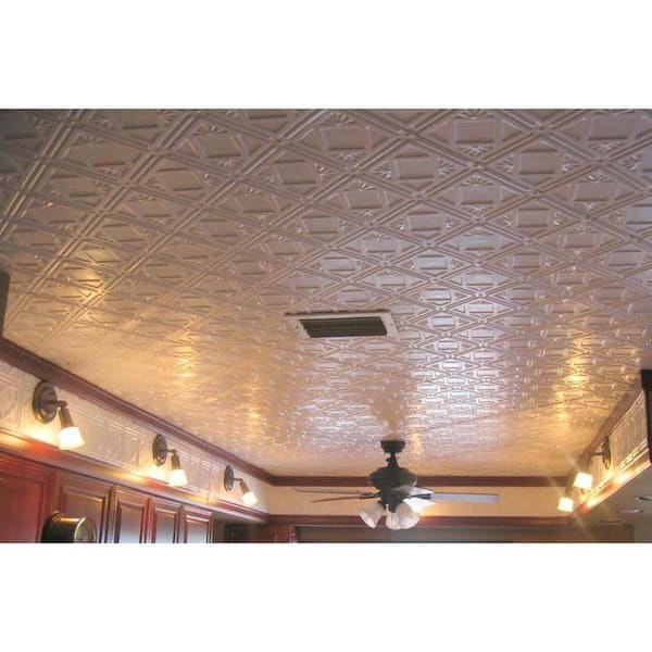 Global Specialty Products Dimensions Faux 2 Ft X 4 Ft Tin Style Ceiling And Wall Tiles In White 207 The Home Depot