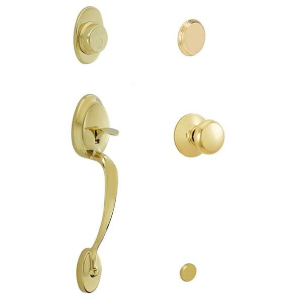 Schlage Plymouth Bright Brass Dummy Door Handleset with Plymouth Knob