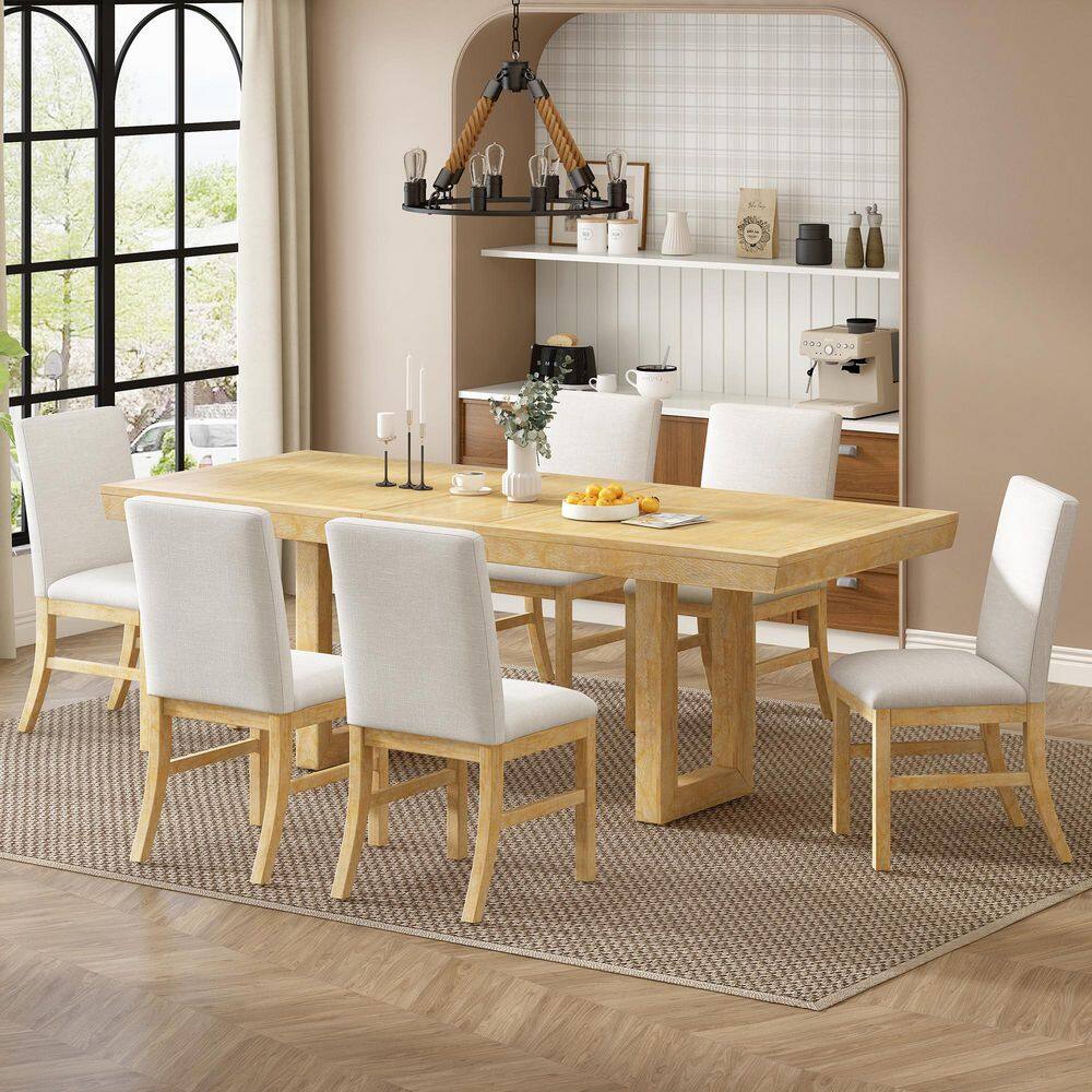 7-Piece 72 in. Extendable Rectangular Wood Top Dining Table Set Seats 6