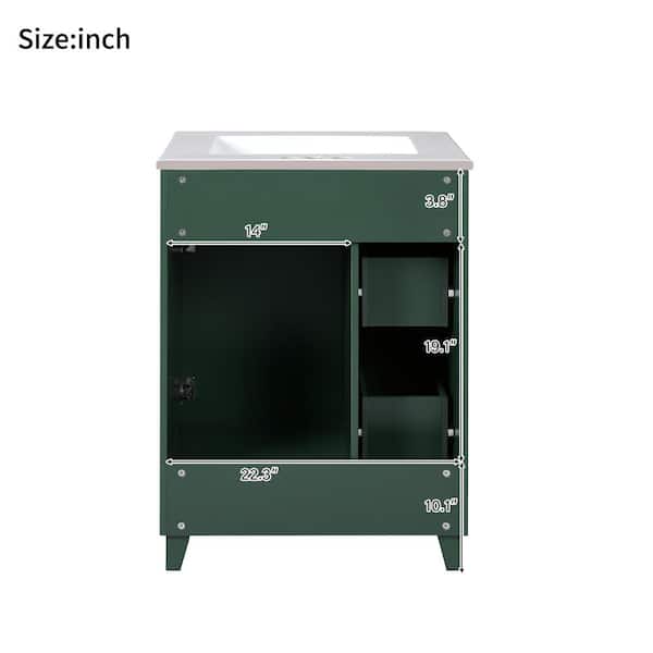 ZXDDMS 24 in. Single Sink Freestanding Dark Green Bath Vanity with
