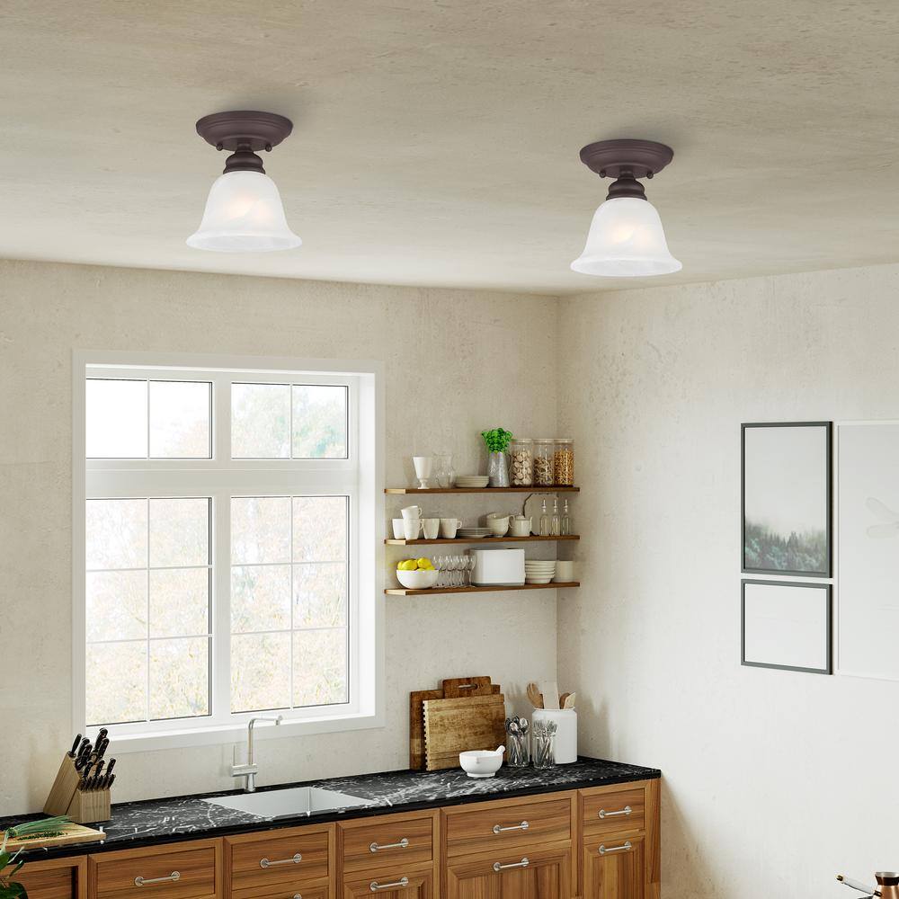 Essex Bronze 1-Light Flush Mount with White Alabaster Glass