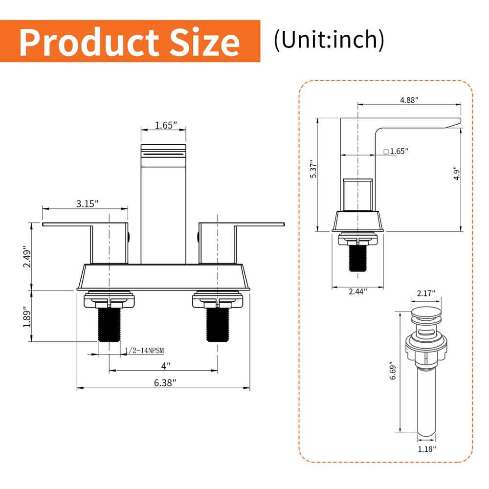 Matte Black Stainless Steel Double Handle Bathroom Faucet with Drain Kit