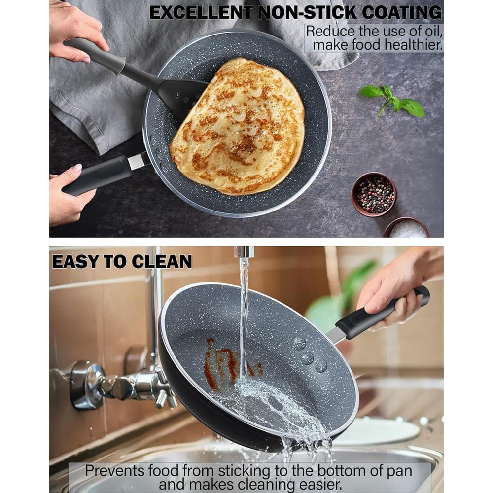 Black Aluminum Non-stick Induction Frying Pan Set, 8"/10"/12"