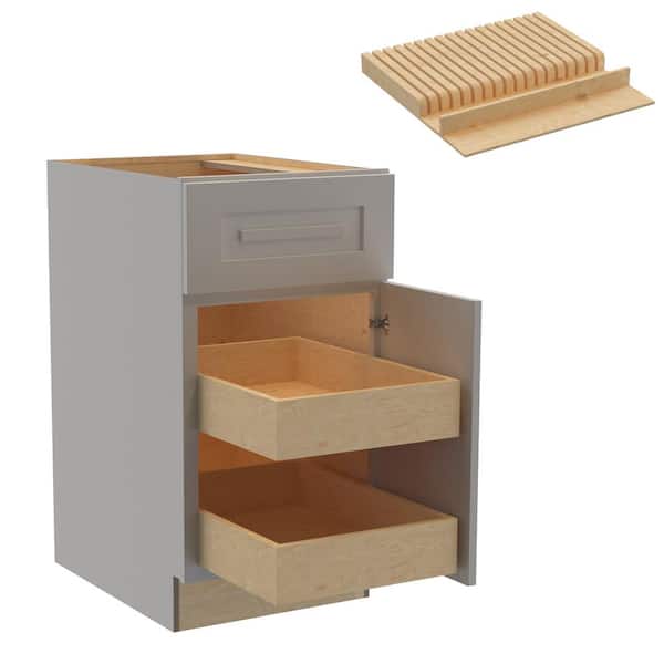 Home Decorators Collection Grayson 18 in. W x 24 in. D x 34.5 in. H Assembled Plywood Base Kitchen Cabinet in Pearl Gray with 2ROT Knife Block RH