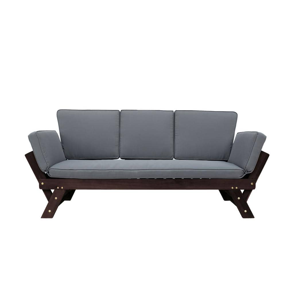 Outdoor/Indoor 1-Piece Wood Outdoor Adjustable Day Bed Sofa with Removable 