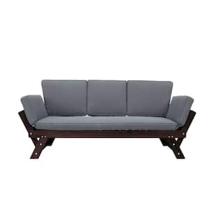 Outdoor/Indoor 1-Piece Wood Outdoor Adjustable Day Bed Sofa with Removable Gray Cushions
