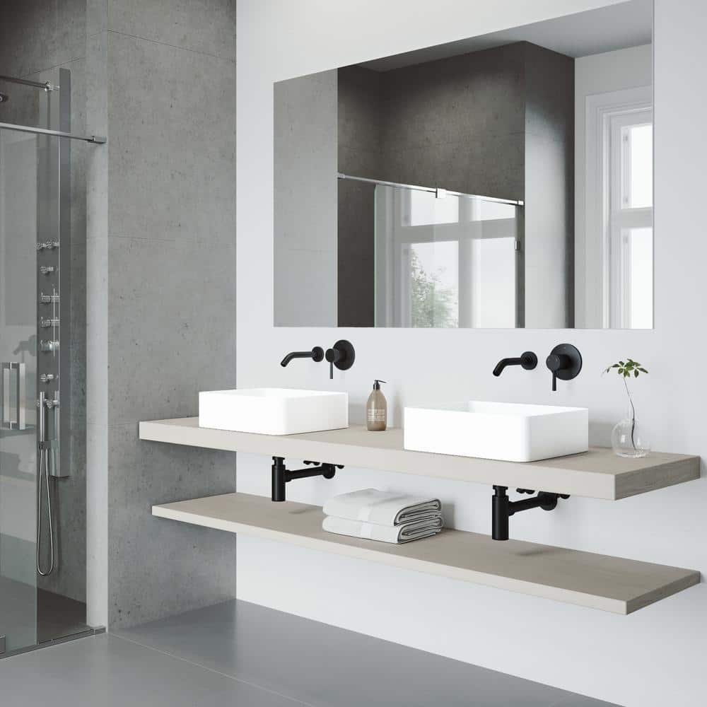 18" White Stone Rectangular Vessel Sink with Matte Black Faucet