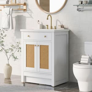 18 in. W x 24 in. D x 34 in. H Freestanding Bath Vanity in White with White Ceramic Top