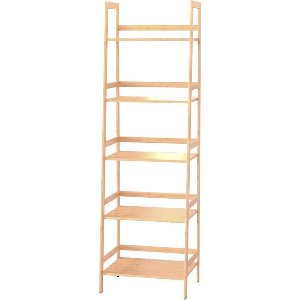 11.8 in. Wide 5 Tier Oak Bookshelf Modern Open Bookcase For Bedroom Living 
