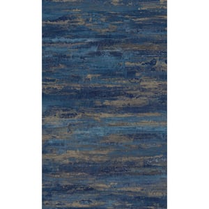 Blue Brushstroke Abstract Metallic Print Non-Woven Non-Pasted Textured Wallpaper 57 sq. ft.