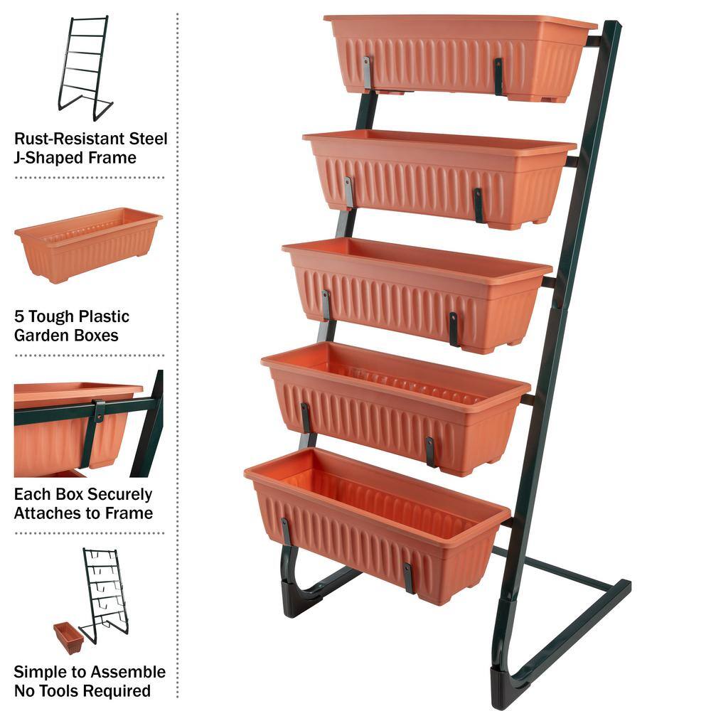 Terracotta 5-Tier Vertical Garden Planter with Steel Frame