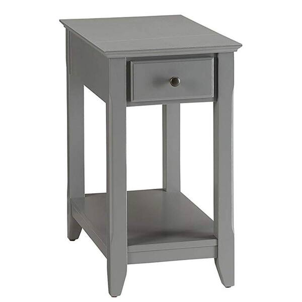 Benjara Gray Rectangular Wooden Side Table with 1 Drawer and Open Bottom Shelf