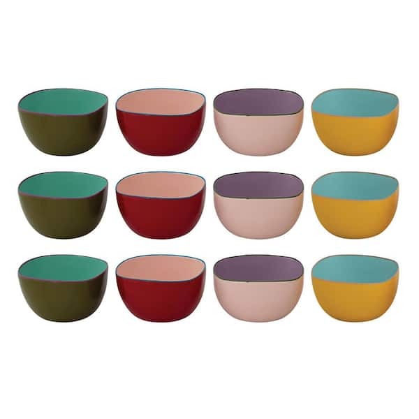 11.7 fl. oz. Multicolor Enameled Stainless Steel Square Bowl (Set of 12)
