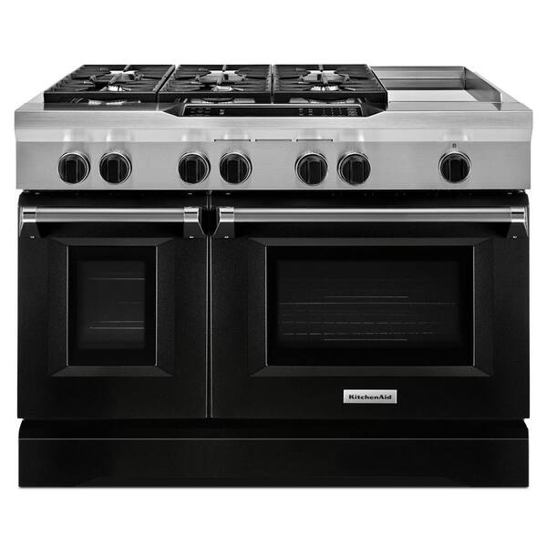 KitchenAid 6.3 cu. ft. Double Oven Dual Fuel Commercial-Style Range with Griddle in Imperial Black